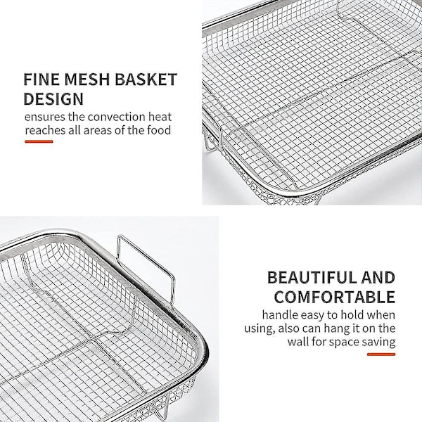 Luftfritöskorg för ugn, grillkorg i rostfritt stål, non-stick nätkorg, luftfritösbricka
