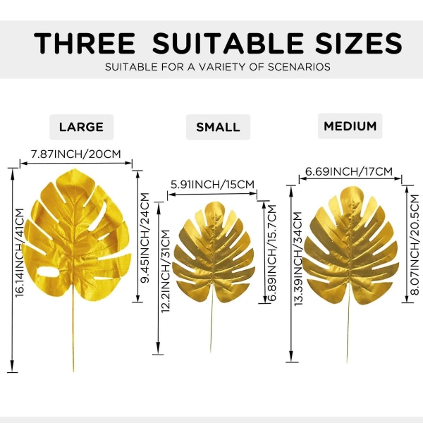 Kunstige palmeblade med stilke, 24 stk. 3 størrelser, falske safariblade, kunstige tropiske planteblade Jungle Monstera