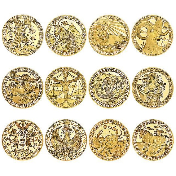 12 kpl Creative 12 Constellations Zodiac Coin Challenge Kultapäällysteiset juhlarahasarja Set Käsityöt Taidekokoelma Lahja