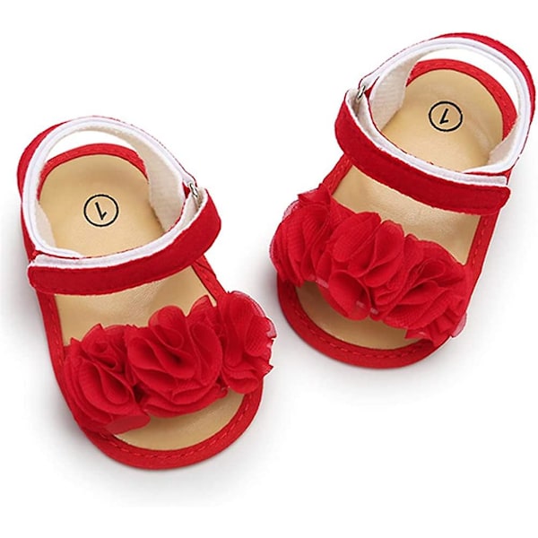 Baby jentesommersandaler med blomst, myk såle, nyfødt småbarn, førstegangsvandrer, krybbesko 15 red 12-18 months toddler