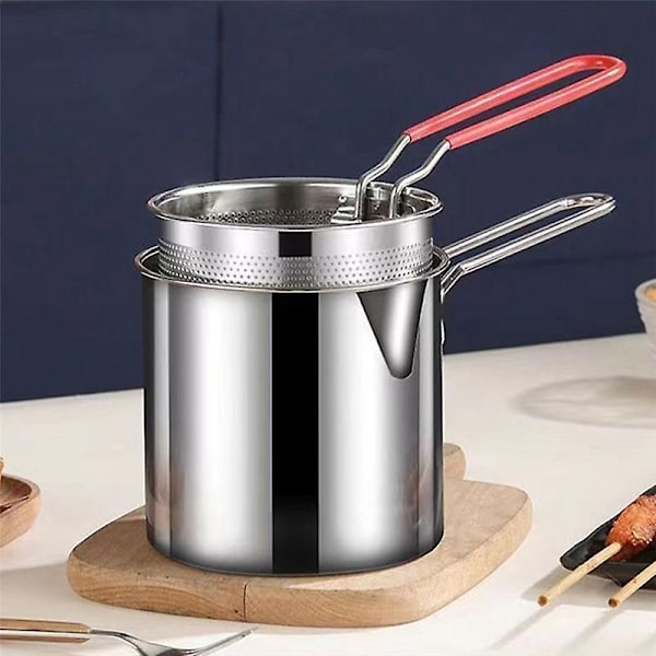 Dyppefriteringsgryte i rustfritt stål, Tempura-friteringsgryte for pommes frites med sil, stekepanner for kylling, kjøkken