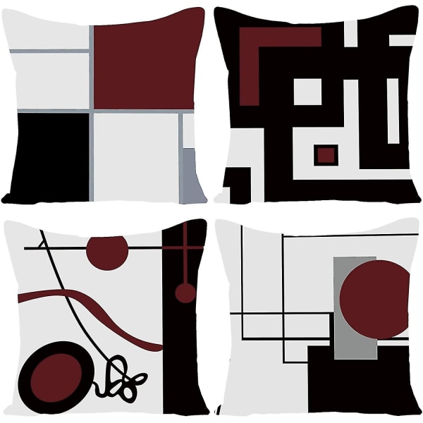 4st svart vinröd geometriskt dekorativ kuddfodral 18"x18"