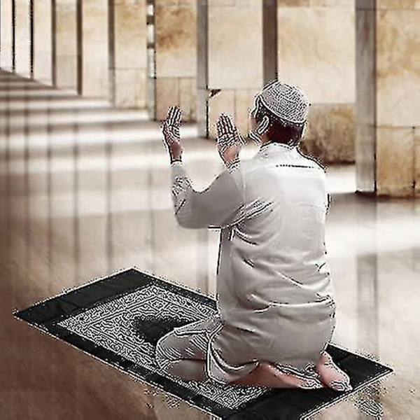 Bærbar farve muslimsk bønnetæppe med kompas - lommestørrelse Qibla Finder (sort)