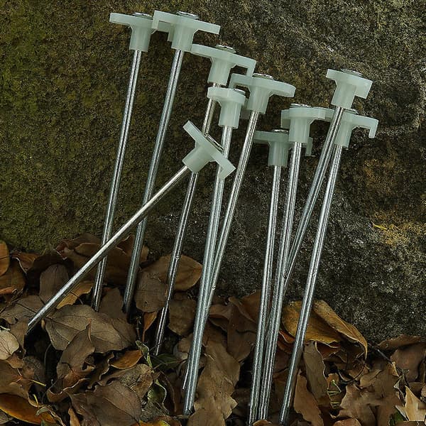8x Stålteltpløkker - Holdbare lange pløkker med plastramme til camping