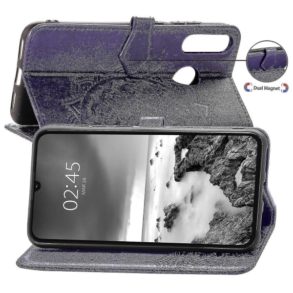 Huawei P30 Lite Case Nahkainen Lompakon Cover Kohokuvioitu Mandala Magneettinen Flip Protection Iskunkestävä - Violetti