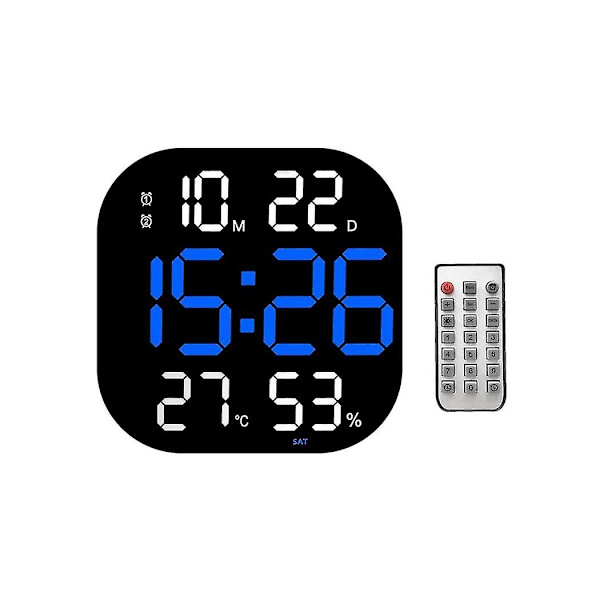 LED Digital Vægur Fjernbetjening Temperatur Dato Ugedag Visning Justerbar Lysstyrke Bord Al