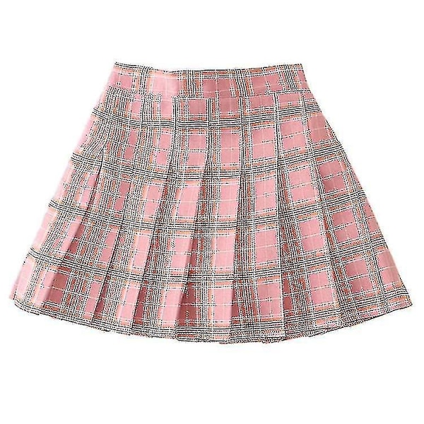 Flickor hög midja plisserad dragkedja tennis stil skridskoåkare minikjol (barn) pink plaid 110cm  3-4 years