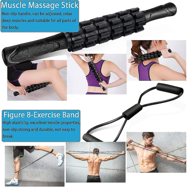 Massasjerulle, skumrulle med muskelrullepinne, massasjeballer, motstandsbånd, massasjerulle for dyp muskelvevsmassasje for treningsstudio og yoga
