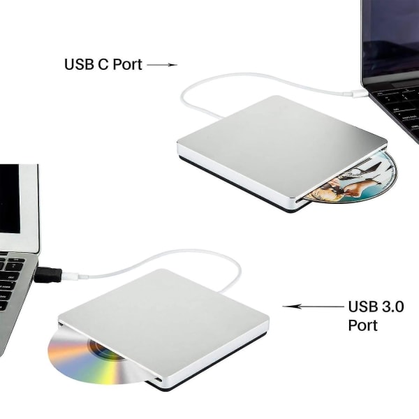 Ekstern DVD-brenner-stasjon Type-c optisk platestasjon Slank spor-lasting Cd/dvd +/- Rw-brenner Usb C For /wi