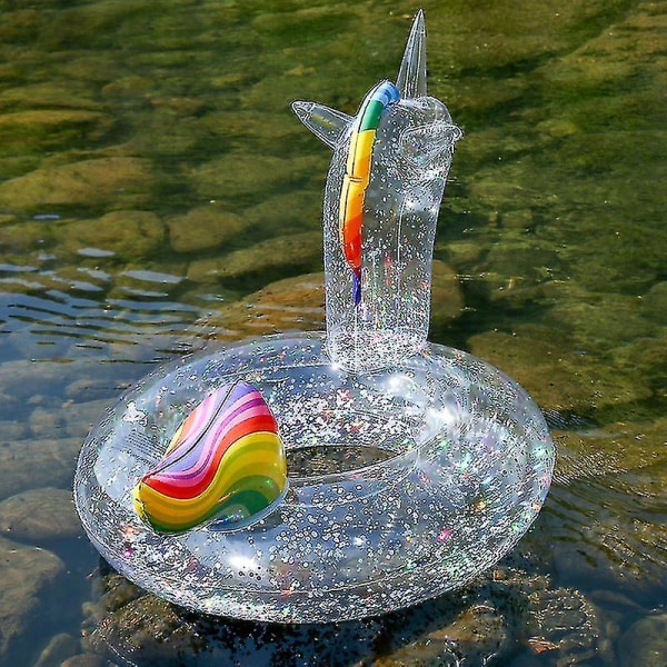 Klar Glitter Flamingo Unicorn Badring för Barn Simcirkel Sommar Uppblåsbar Pool Float Vattenmadrass Poolparty Leksaker