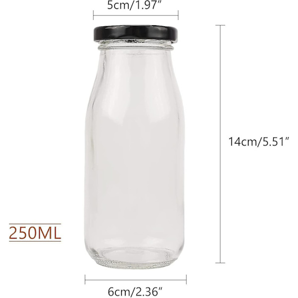 3 stk. 250 ml glasmælkeflaske med smukke sorte låg små glasbeholdere til dekoration