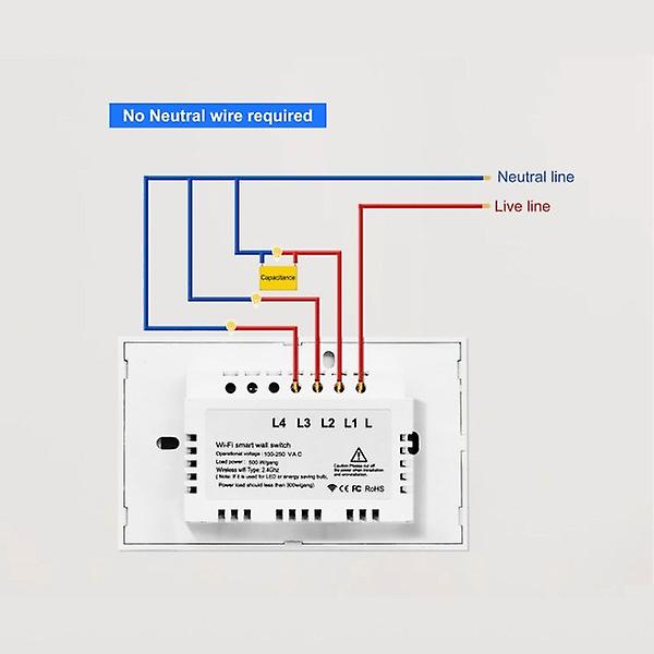 Smart Wifi -kosketuskytkin Ei vaadi neutraalia johtoa Smart Home Gangin valokytkin