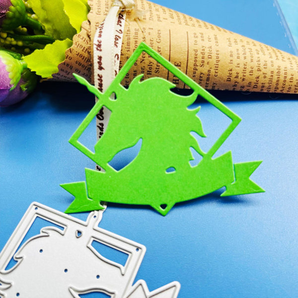 Hest Firkantet Ramme og Flag Metal Skæredør Stanser Embossing Skabelon Diy Scrapbooking Hilsen Kortfremstilling Album Skabelon Stanser Skæremould Dekoration Håndværk