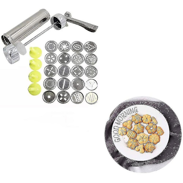 Tryk Aluminium Tryk Sæt Cookie Maker Kage Tryk Med 20 Tips Og 4 Tynde Dej Spray Tips Rustfrit Stål Sølv Gratis Forsendelse