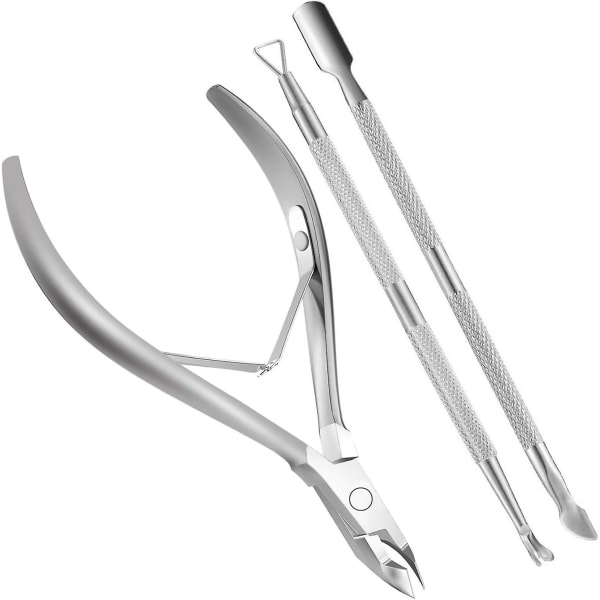 Cuticle Nippers And Cuticle Pusher Manicure Tools Set - Profesjonell neglebåndsfjerner Cutter Clippers Tool For Gel Nail Art Fingernegler Tånegler,s