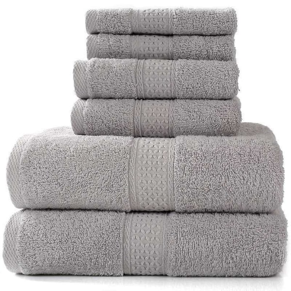 Sett med 2 badehåndklær og 4 håndklær, AB Fade Resistant, 100% bomull, grå
