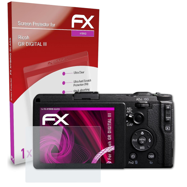 atFoliX Panzerfolie kompatibel med Ricoh GR DIGITAL III Glasfolie 9H Schutzpanzer