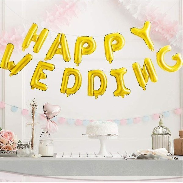 Bryllupsdekorationsballon Belon Happy Wedding Aluminiumsfolieballon 16 tommer