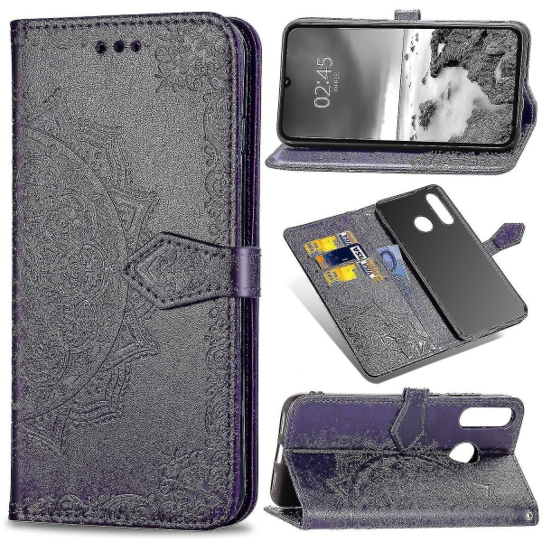 Huawei P30 Lite Etui Læder Pung Cover Præg Mandala Magnetic Flip Protection Stødsikker - Violet