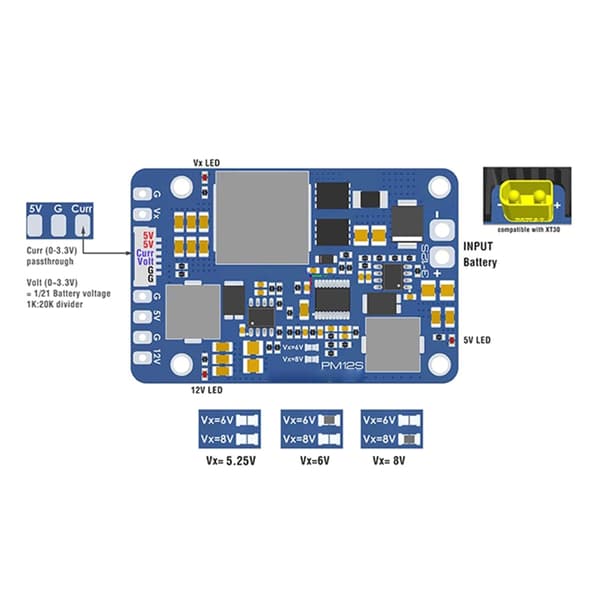 BEC 12S-PRO Modul til fjernstyrede flymodeller 9V-55V til 5V/8V/12V 5A