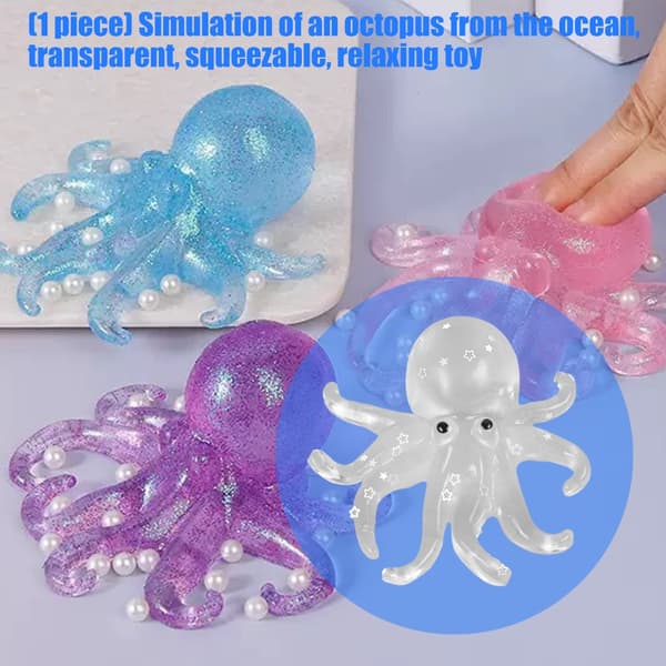 Blød gummi blæksprutte stressbold håndterapi sensorisk legetøj afslapningsgave Transparent blue