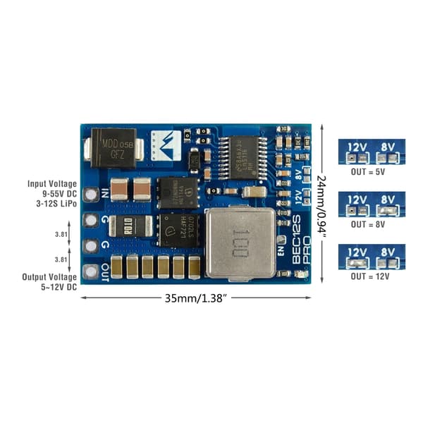 BEC 12S-PRO Modul til fjernstyrede flymodeller 9V-55V til 5V/8V/12V 5A