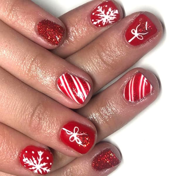 24-pack Lösnaglar Röda Glitter Snöflinga Juldesign Giftfria