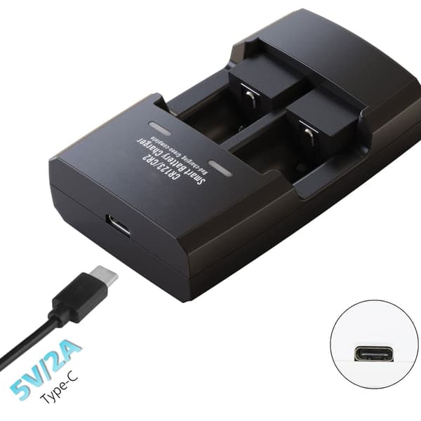 Batterilader 2-spors USB-batterilader Bærbar lader for RCR123 RCR2
