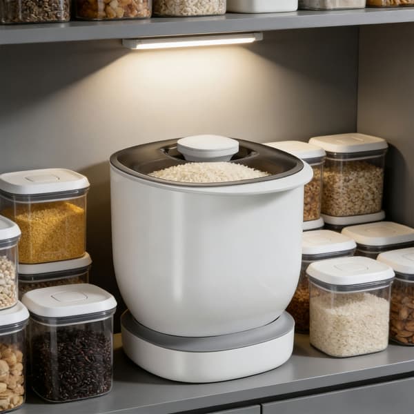 Förseglad förvaringsbehållare för ris, vetemjöl och andra torra ingredienser för fräschhet