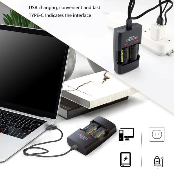 Batterilader 2-spors USB-batterilader Bærbar lader for RCR123 RCR2