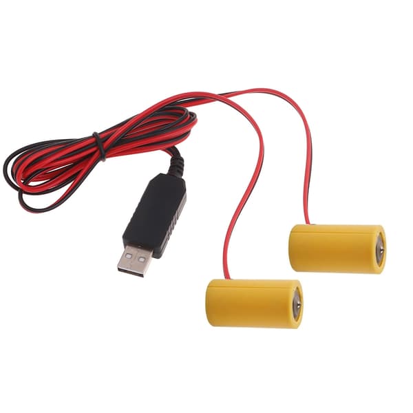 2-i-1 USB-strømforsyning 6V C Batteriadapterkabel Erstatning for 4x 1,5V C LR14