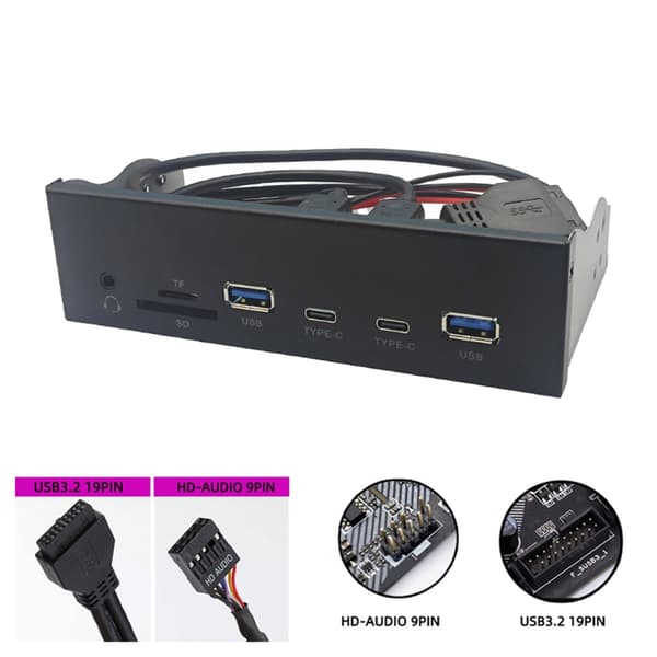 5,25 tommer USB3.2 Gen1-panel med dobbelt Type C-lyd 3,5 mm hovedtelefon