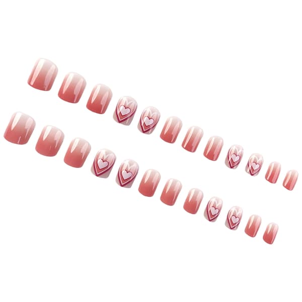 Glossy Full Cover Press On Negle til Valentinsdag i Gradient Pink 24 stk.
