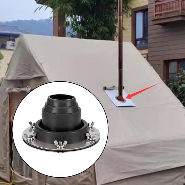 Eldfast silikonkaminhål med rostfria ringar för tält skorstensrör Black
