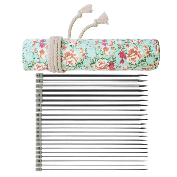 22 st Rostfria Enkelspetsiga Stickor med Väska 25.0cm Längd