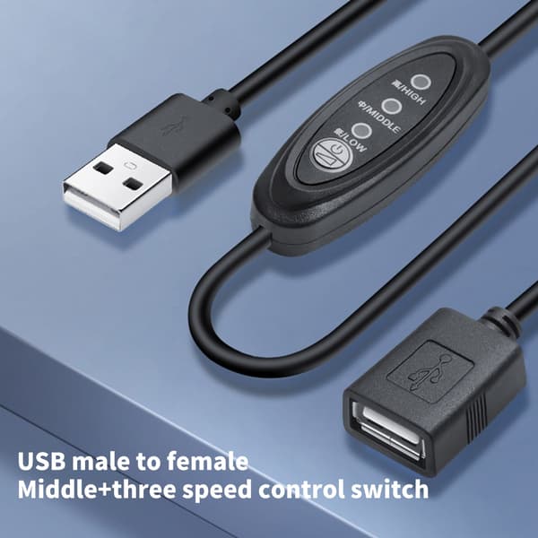 Viftehastighetskontroller Kabel Strømadapter USB 5V 3 Hastighetsjusterbar USB-vifte