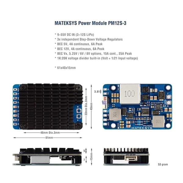 BEC 12S-PRO Modul til fjernstyrede flymodeller 9V-55V til 5V/8V/12V 5A