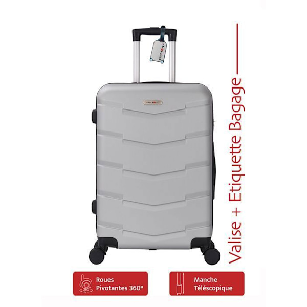 Valise Kabin 55cm ABS Hård Luftflöde Grå + Gratis Bagageetikett - 4 Hjul 360 - 2.5kg - 39L – ADC GRÅ