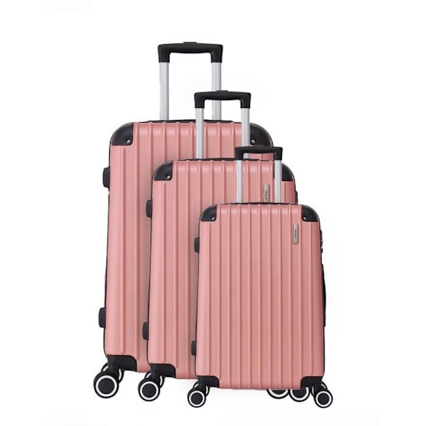 VAGN ADC - Set med 3 resväskor 55cm-65cm-75cm - ABS - 4 dubbla hjul - Integrerat hänglås - Hörn (rosa) Rose guld