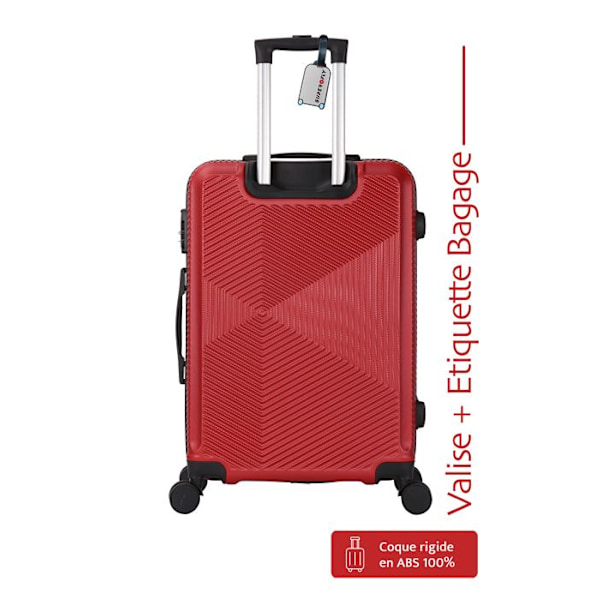 Resväska Större Storlek 75 cm ABS Jet Röd + BAGAGE-etikett - 4 Hjul 360 - 94L – ADC RÖD