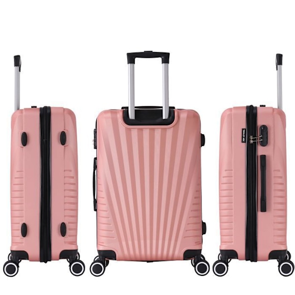 TROLLE ADC - Sæt med 3 kufferter 55cm-65cm-75cm - ABS - 4 dobbelthjul - Integreret hængelås - Elegance (Pink) Rose guld