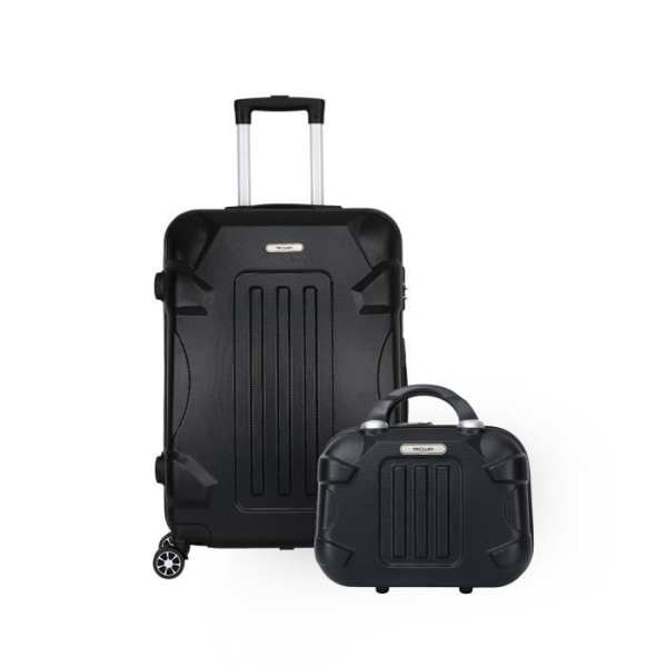 Set med medium resväska 65cm 4 hjul + Vanity necessär med stödfot i Rigid ABS - Robot - Trolley ADC (svart)