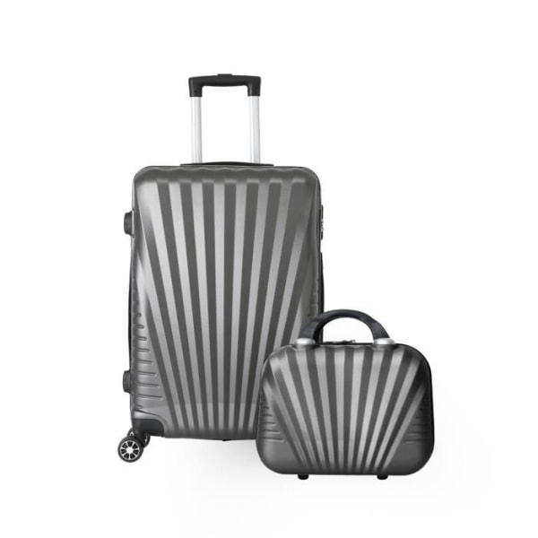 Set med medium resväska 65cm 4 hjul + Vanity necessär med stödfot i Rigid ABS - Elegance - Trolley ADC (Antracit)