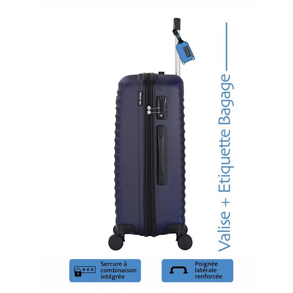 Resväska Storlek 75cm ABS Airlight Blå + BAGAGE Etikett - 4 Hjul 360 - 94L – ADC BLÅ