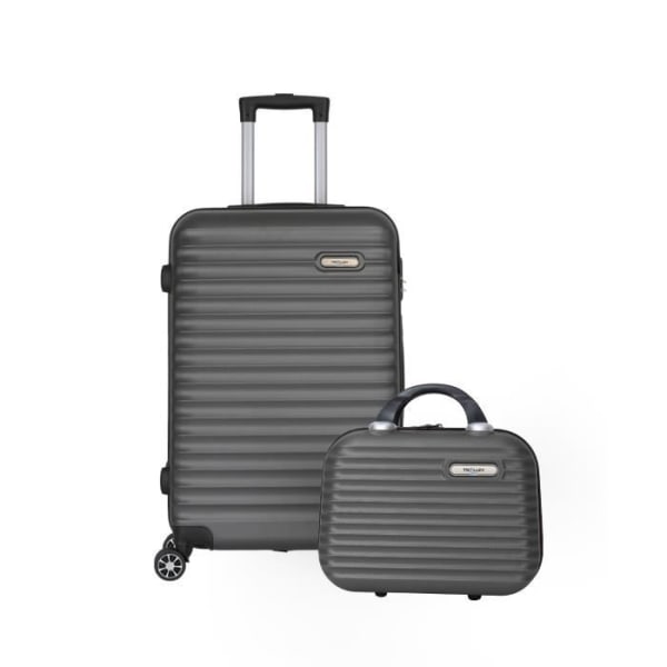 Set med medium resväska 65cm 4 hjul + Vanity necessär med stödfot i Rigid ABS -Classiq - Trolley ADC (Antracit)