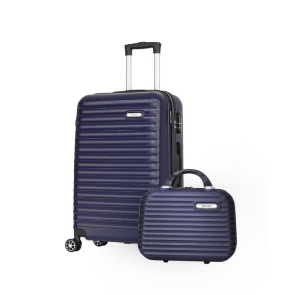 Set med medium resväska 65cm 4 hjul + Vanity necessär med stödfot i Rigid ABS - Classic - Trolley ADC (Blå)