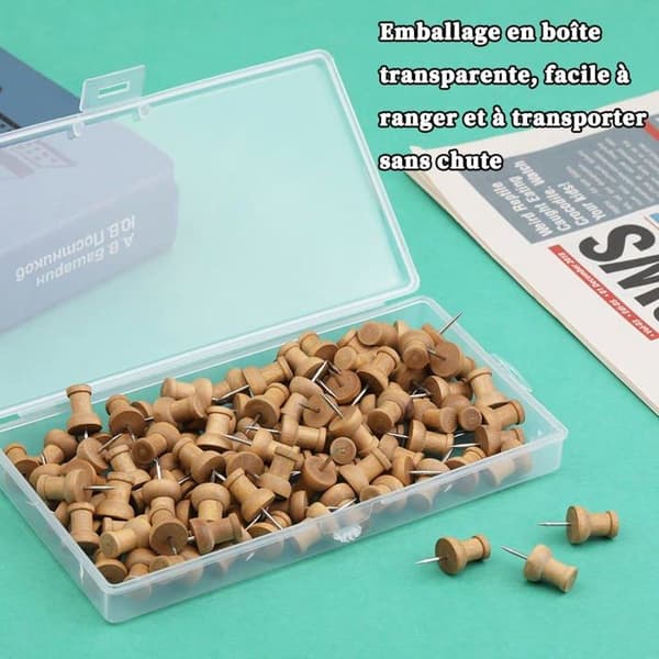 Træstifter - GRANDSALEY - 100 stk - Brun - Plast opbevaringsboks - Rustfrit stål
