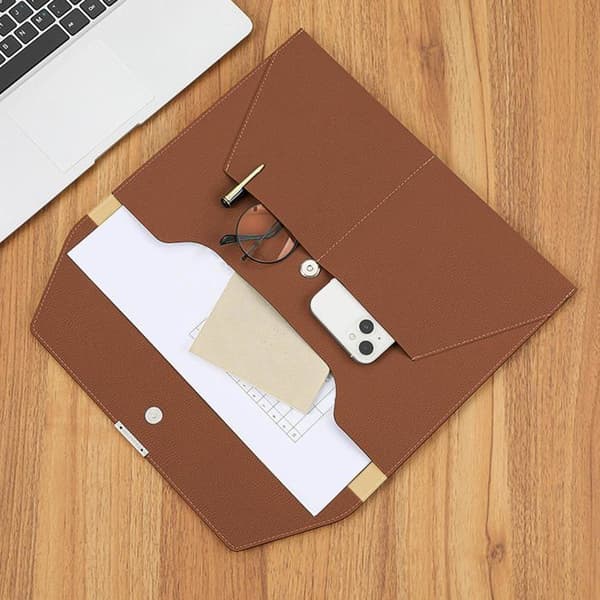 Dokumentmappe - GRANDSALEY - 33 x 23,7 cm - Vandtæt PU-læder - 3 rum - Magnetlukning brun
