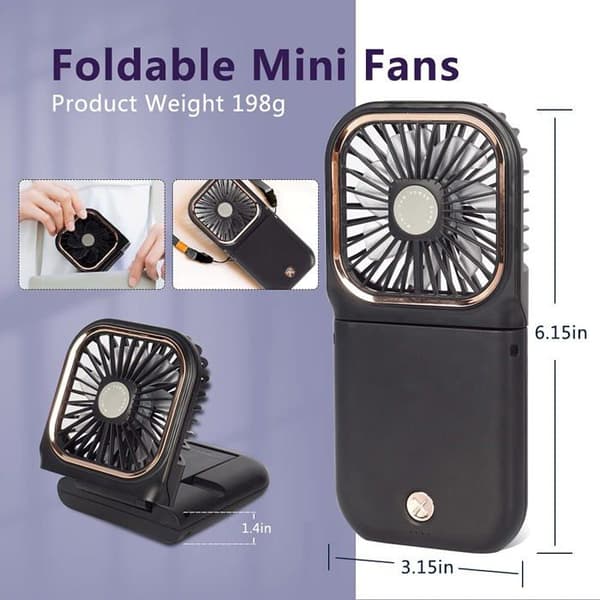 Mini-bärbar fläkt - GRANDSALEY - 5-i-1 modell - Fällbar 180° - Batteri 3000 mAh - Telefonstöd