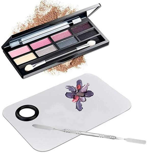 Professionel makeup blandingspalette i rustfrit stål (med spatula) — (Sølv)